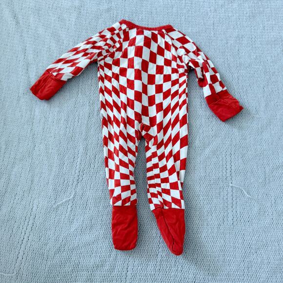 Brixton Phoenix Red + White Wavy Checker One Piece Sleeper Footie Pajamas - NB - Picture 5 of 6